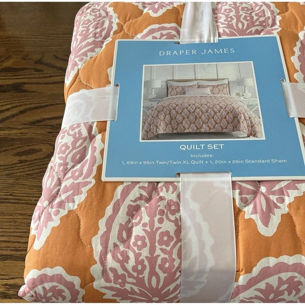 Draper James Twin Quilt Sham Set Orange Pink Paisley Floral Cottagecore Dorm NEW